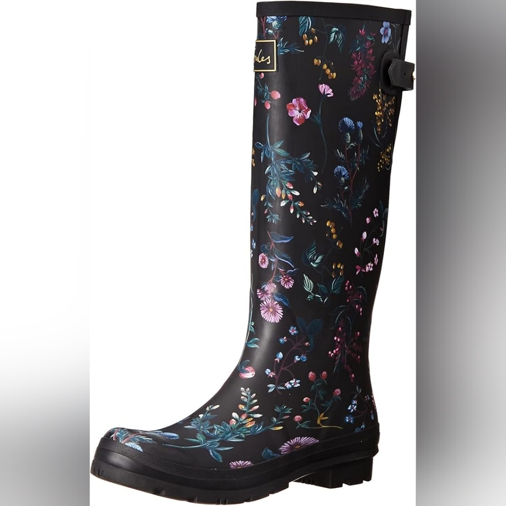 NWT Joules Black Botanical Rain Boots size 7